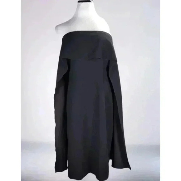TRINA TURK Genius foldover cape shift dress black crepe size 4 - Picture 2 of 10